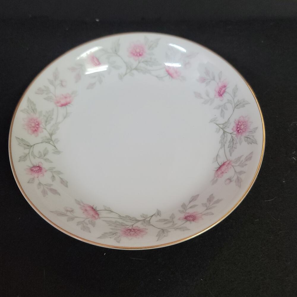 Coupe Soup Bowl Shalimar by Valmont Pink Flower Gray Stems 7 1/2" SHABBYCHIC
